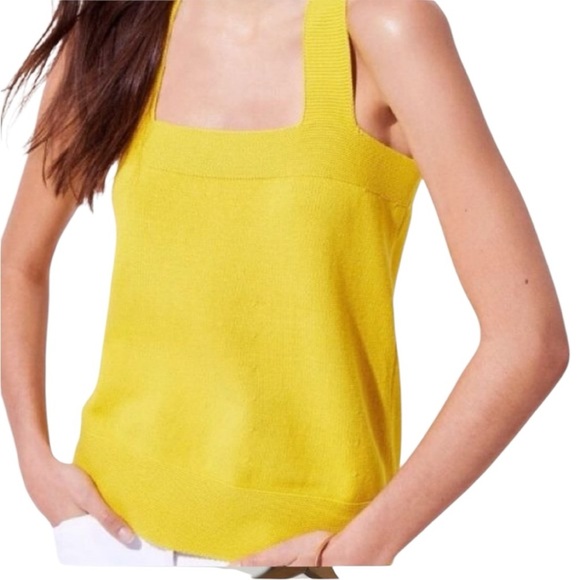 LOFT Yellow Soft Knit Sweater Tank Cross Back Size M Summer Vacation Wear - Picture 1 of 7
